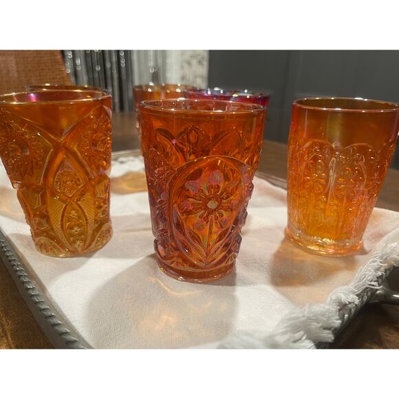 Six Vintage Mid-Century Marigold Iridescent Carnival Glass Glasses - Picture 3 of 5